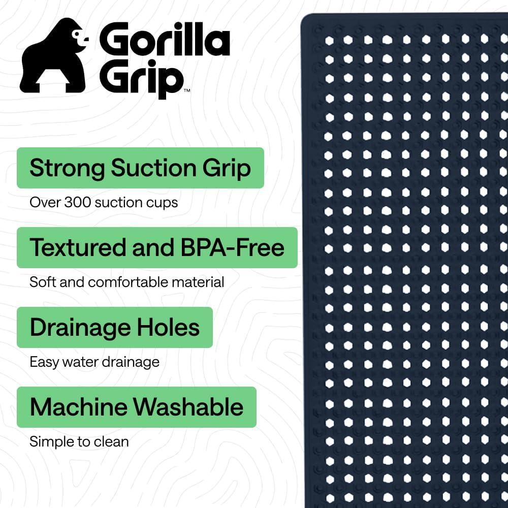 imageGORILLA GRIP Patented Square Shower Stall Mat Small Bathtub Floor Mats for Stand Up Showers with Suction Cups and Drainage Holes Machine Wash Soft on Feet Bathroom Accessories 21x21 Inch ClearNavy Opaque