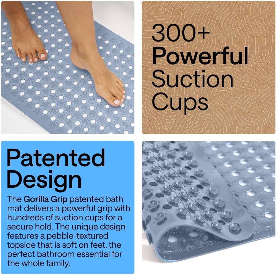 imageGORILLA GRIP Patented Square Shower Stall Mat Small Bathtub Floor Mats for Stand Up Showers with Suction Cups and Drainage Holes Machine Wash Soft on Feet Bathroom Accessories 21x21 Inch ClearSky Blue Opaque