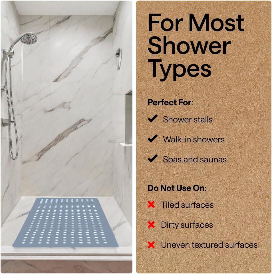 imageGORILLA GRIP Patented Square Shower Stall Mat Small Bathtub Floor Mats for Stand Up Showers with Suction Cups and Drainage Holes Machine Wash Soft on Feet Bathroom Accessories 21x21 Inch ClearSky Blue Opaque