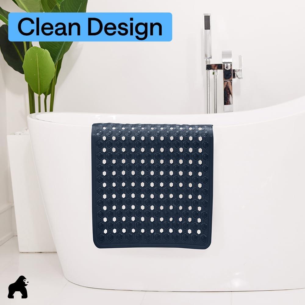 imageGORILLA GRIP Patented Square Shower Stall Mat Small Bathtub Floor Mats for Stand Up Showers with Suction Cups and Drainage Holes Machine Wash Soft on Feet Bathroom Accessories 21x21 Inch ClearNavy Opaque