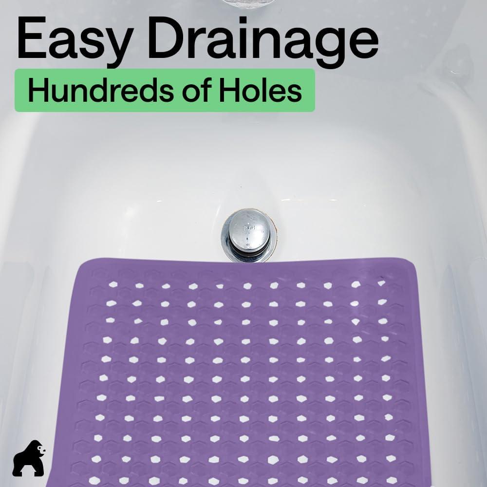 imageGORILLA GRIP Patented Square Shower Stall Mat Small Bathtub Floor Mats for Stand Up Showers with Suction Cups and Drainage Holes Machine Wash Soft on Feet Bathroom Accessories 21x21 Inch ClearPurple Opaque