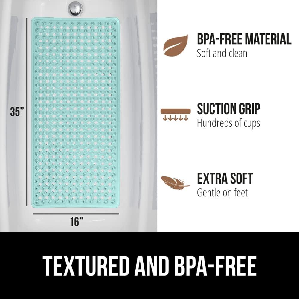 imageGORILLA GRIP Patented Square Shower Stall Mat Small Bathtub Floor Mats for Stand Up Showers with Suction Cups and Drainage Holes Machine Wash Soft on Feet Bathroom Accessories 21x21 Inch ClearGreen Translucent