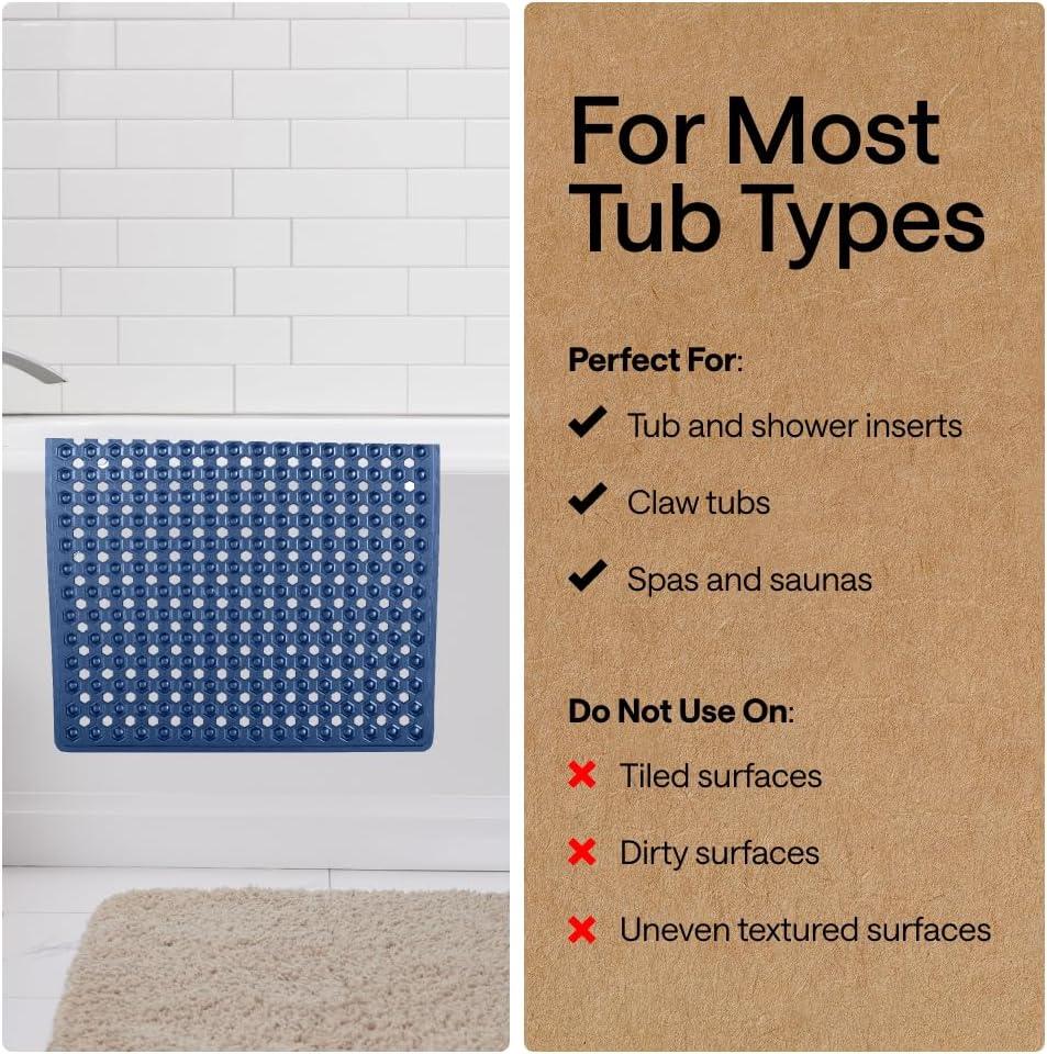imageGORILLA GRIP Patented Square Shower Stall Mat Small Bathtub Floor Mats for Stand Up Showers with Suction Cups and Drainage Holes Machine Wash Soft on Feet Bathroom Accessories 21x21 Inch ClearNavy Translucent