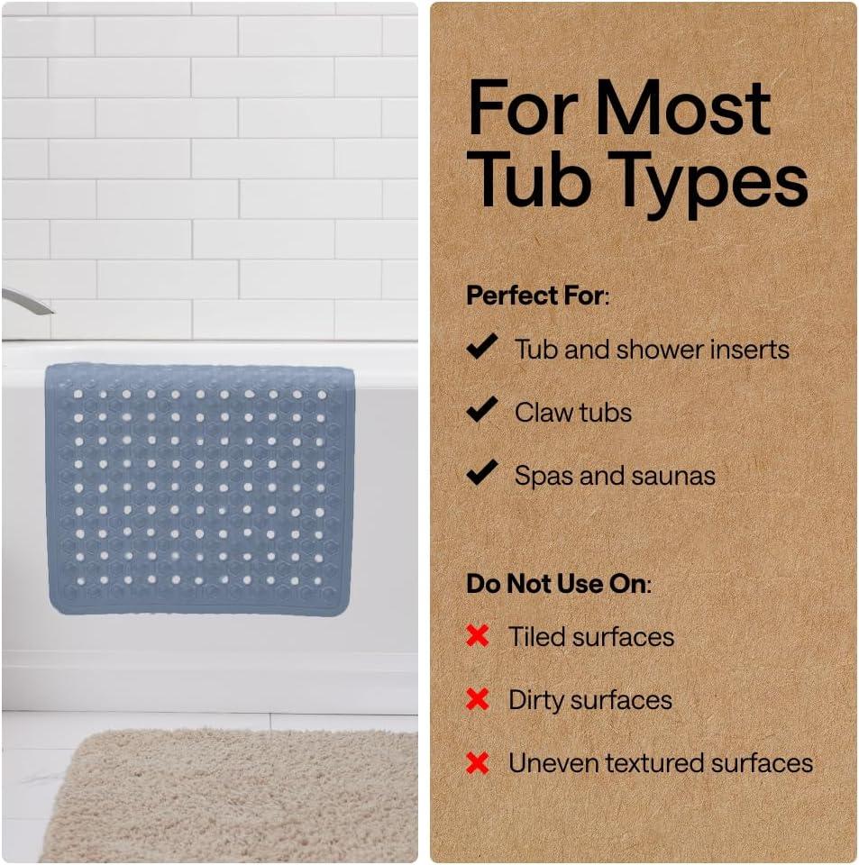 imageGORILLA GRIP Patented Square Shower Stall Mat Small Bathtub Floor Mats for Stand Up Showers with Suction Cups and Drainage Holes Machine Wash Soft on Feet Bathroom Accessories 21x21 Inch ClearSky Blue Opaque