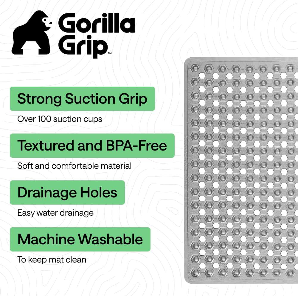 imageGORILLA GRIP Patented Square Shower Stall Mat Small Bathtub Floor Mats for Stand Up Showers with Suction Cups and Drainage Holes Machine Wash Soft on Feet Bathroom Accessories 21x21 Inch ClearGray Translucent