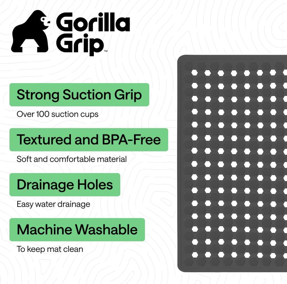 imageGORILLA GRIP Patented Square Shower Stall Mat Small Bathtub Floor Mats for Stand Up Showers with Suction Cups and Drainage Holes Machine Wash Soft on Feet Bathroom Accessories 21x21 Inch ClearCharcoal Opaque