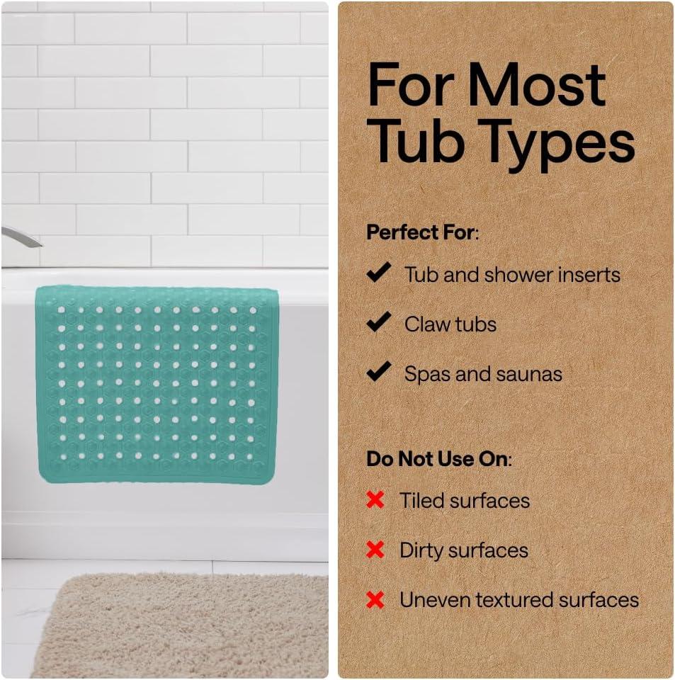 imageGORILLA GRIP Patented Square Shower Stall Mat Small Bathtub Floor Mats for Stand Up Showers with Suction Cups and Drainage Holes Machine Wash Soft on Feet Bathroom Accessories 21x21 Inch ClearTurquoise Opaque