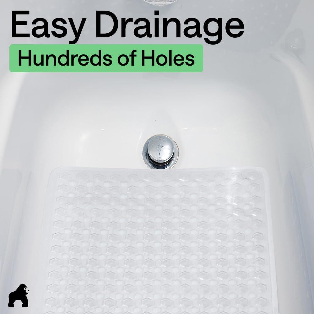 imageGORILLA GRIP Patented Square Shower Stall Mat Small Bathtub Floor Mats for Stand Up Showers with Suction Cups and Drainage Holes Machine Wash Soft on Feet Bathroom Accessories 21x21 Inch ClearWhite Opaque