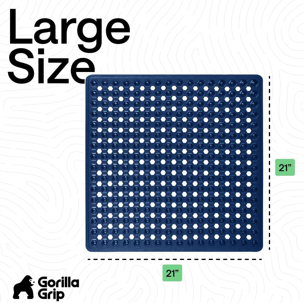 imageGORILLA GRIP Patented Square Shower Stall Mat Small Bathtub Floor Mats for Stand Up Showers with Suction Cups and Drainage Holes Machine Wash Soft on Feet Bathroom Accessories 21x21 Inch ClearNavy Translucent