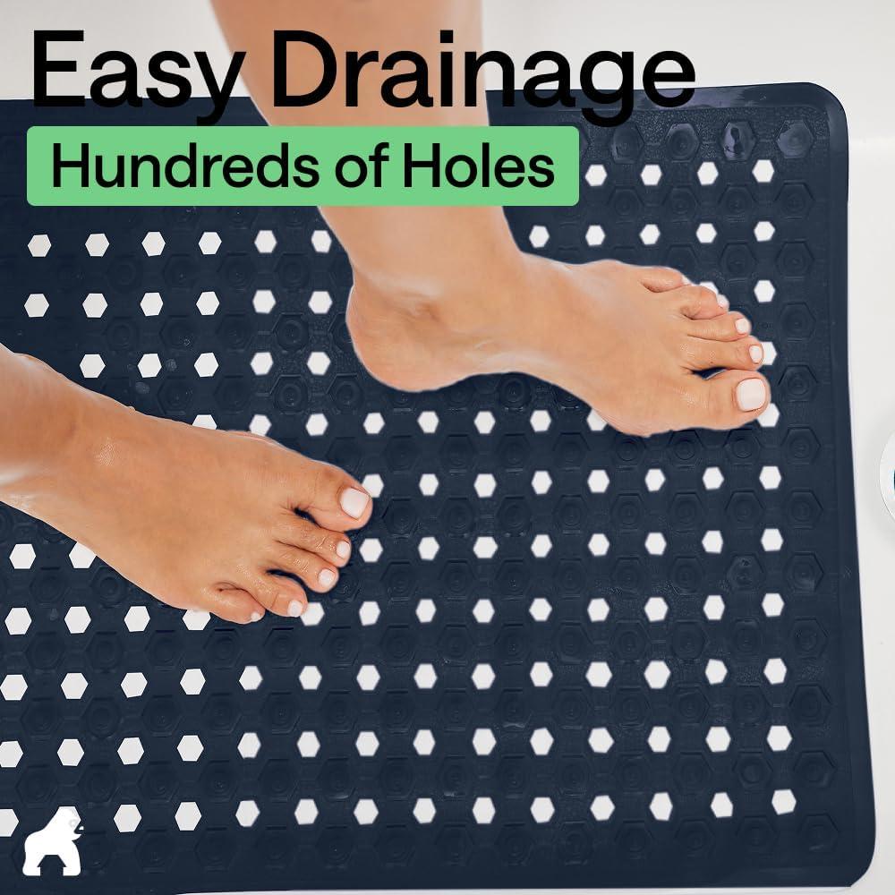 imageGORILLA GRIP Patented Square Shower Stall Mat Small Bathtub Floor Mats for Stand Up Showers with Suction Cups and Drainage Holes Machine Wash Soft on Feet Bathroom Accessories 21x21 Inch ClearNavy Opaque