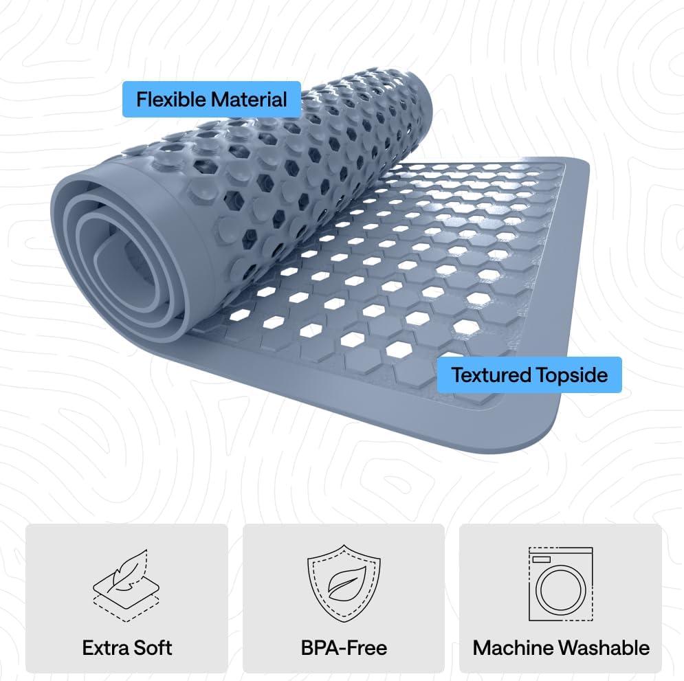 imageGORILLA GRIP Patented Square Shower Stall Mat Small Bathtub Floor Mats for Stand Up Showers with Suction Cups and Drainage Holes Machine Wash Soft on Feet Bathroom Accessories 21x21 Inch ClearSky Blue Opaque