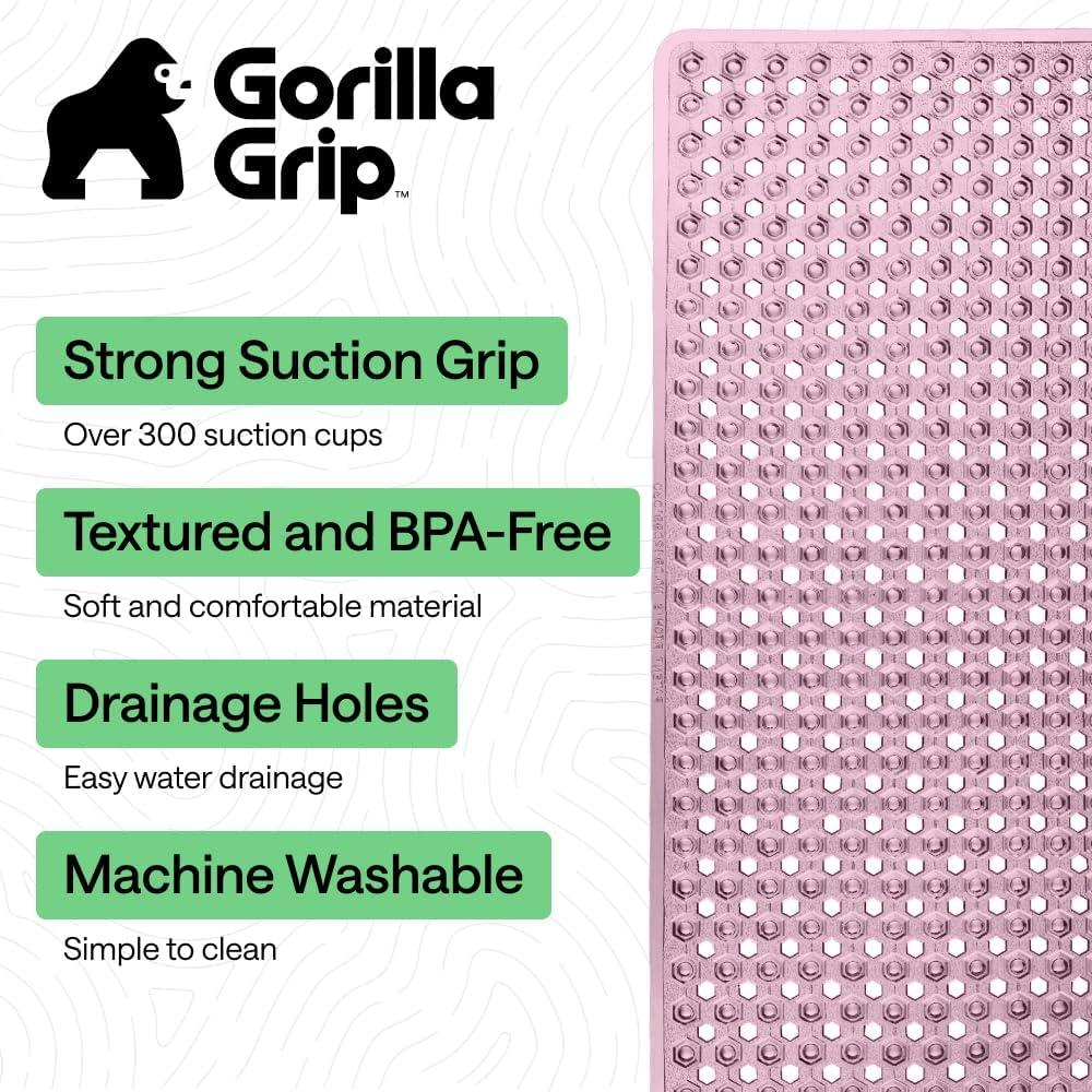 imageGORILLA GRIP Patented Square Shower Stall Mat Small Bathtub Floor Mats for Stand Up Showers with Suction Cups and Drainage Holes Machine Wash Soft on Feet Bathroom Accessories 21x21 Inch ClearPurple Translucent