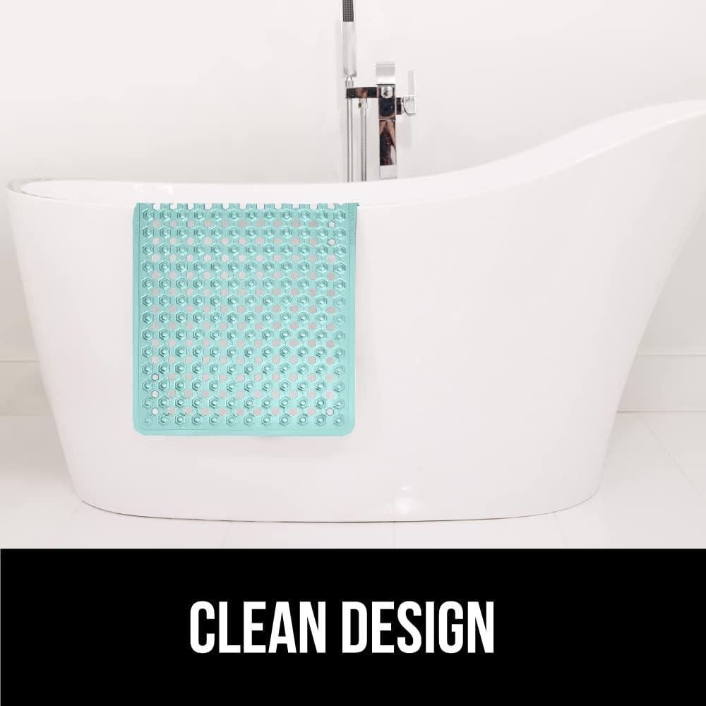 imageGORILLA GRIP Patented Square Shower Stall Mat Small Bathtub Floor Mats for Stand Up Showers with Suction Cups and Drainage Holes Machine Wash Soft on Feet Bathroom Accessories 21x21 Inch ClearGreen Translucent