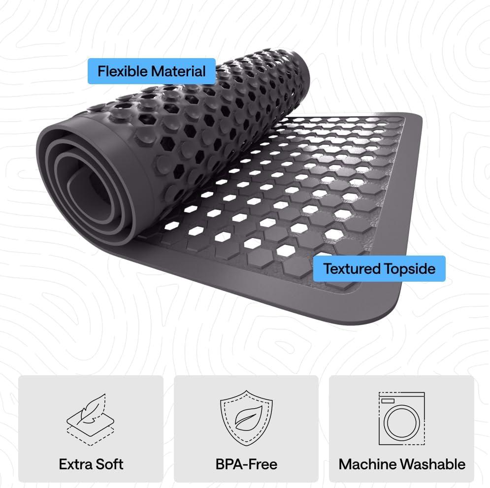 imageGORILLA GRIP Patented Square Shower Stall Mat Small Bathtub Floor Mats for Stand Up Showers with Suction Cups and Drainage Holes Machine Wash Soft on Feet Bathroom Accessories 21x21 Inch ClearCharcoal Opaque