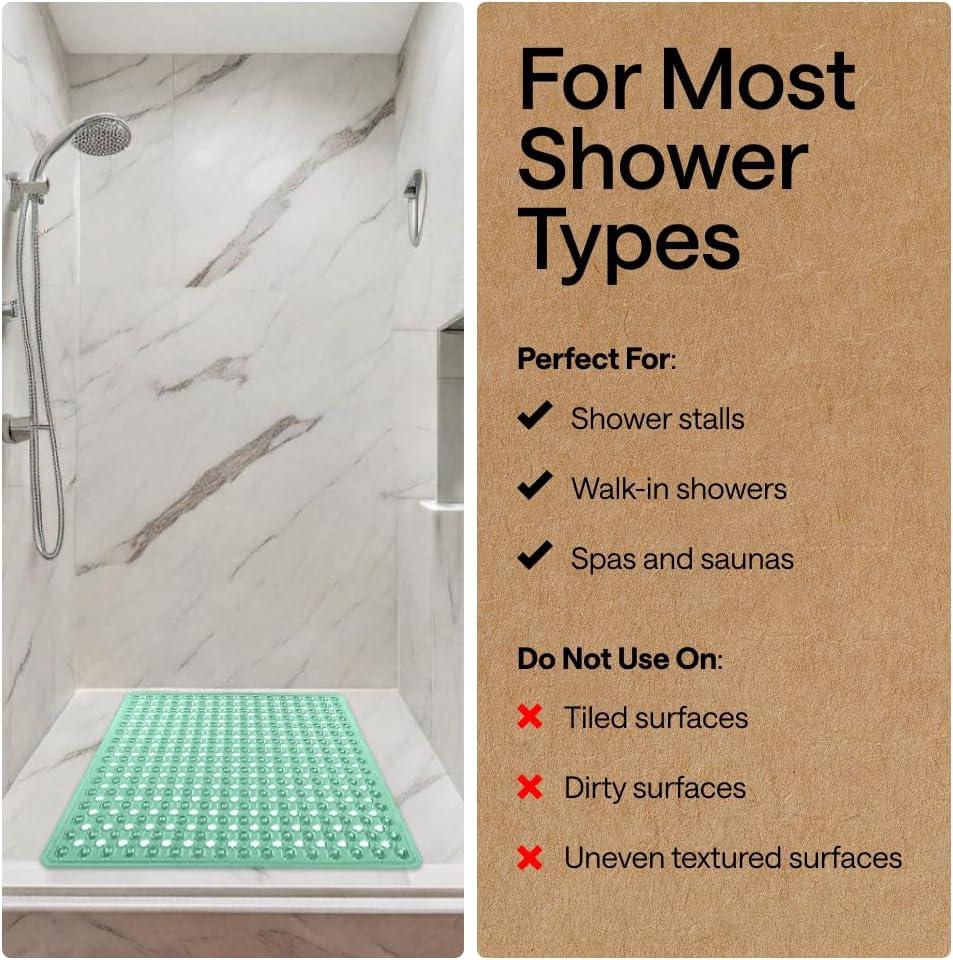 imageGORILLA GRIP Patented Square Shower Stall Mat Small Bathtub Floor Mats for Stand Up Showers with Suction Cups and Drainage Holes Machine Wash Soft on Feet Bathroom Accessories 21x21 Inch ClearGreen Translucent