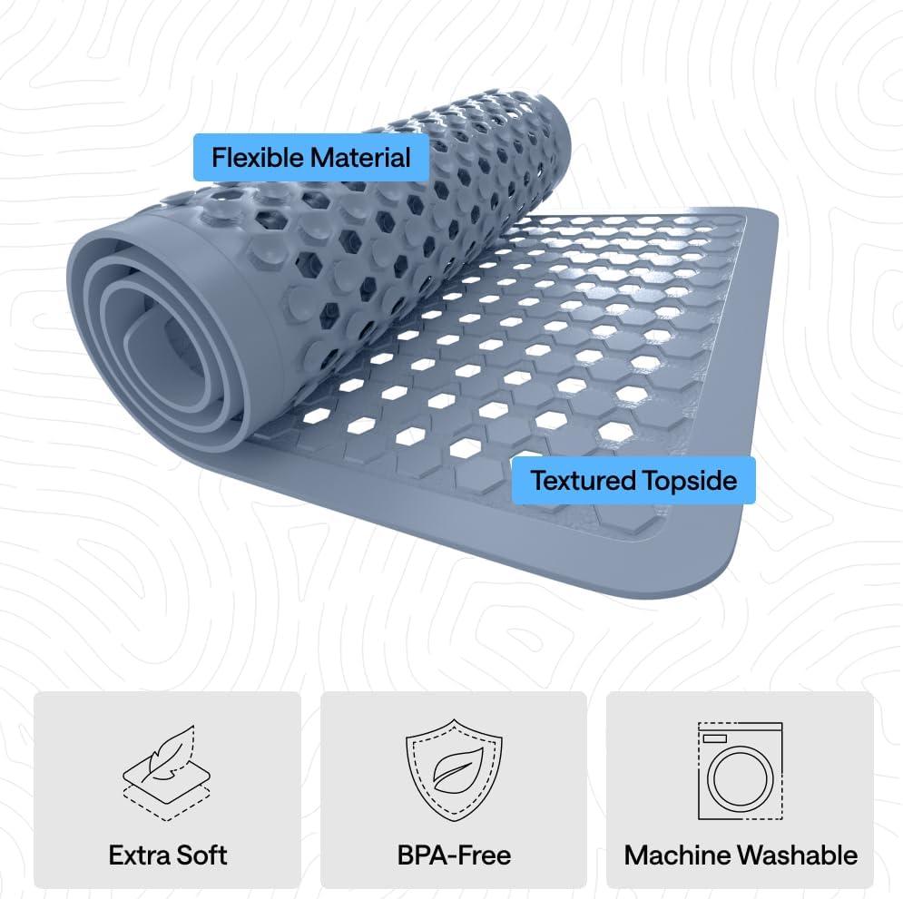 imageGORILLA GRIP Patented Square Shower Stall Mat Small Bathtub Floor Mats for Stand Up Showers with Suction Cups and Drainage Holes Machine Wash Soft on Feet Bathroom Accessories 21x21 Inch ClearSky Blue Opaque