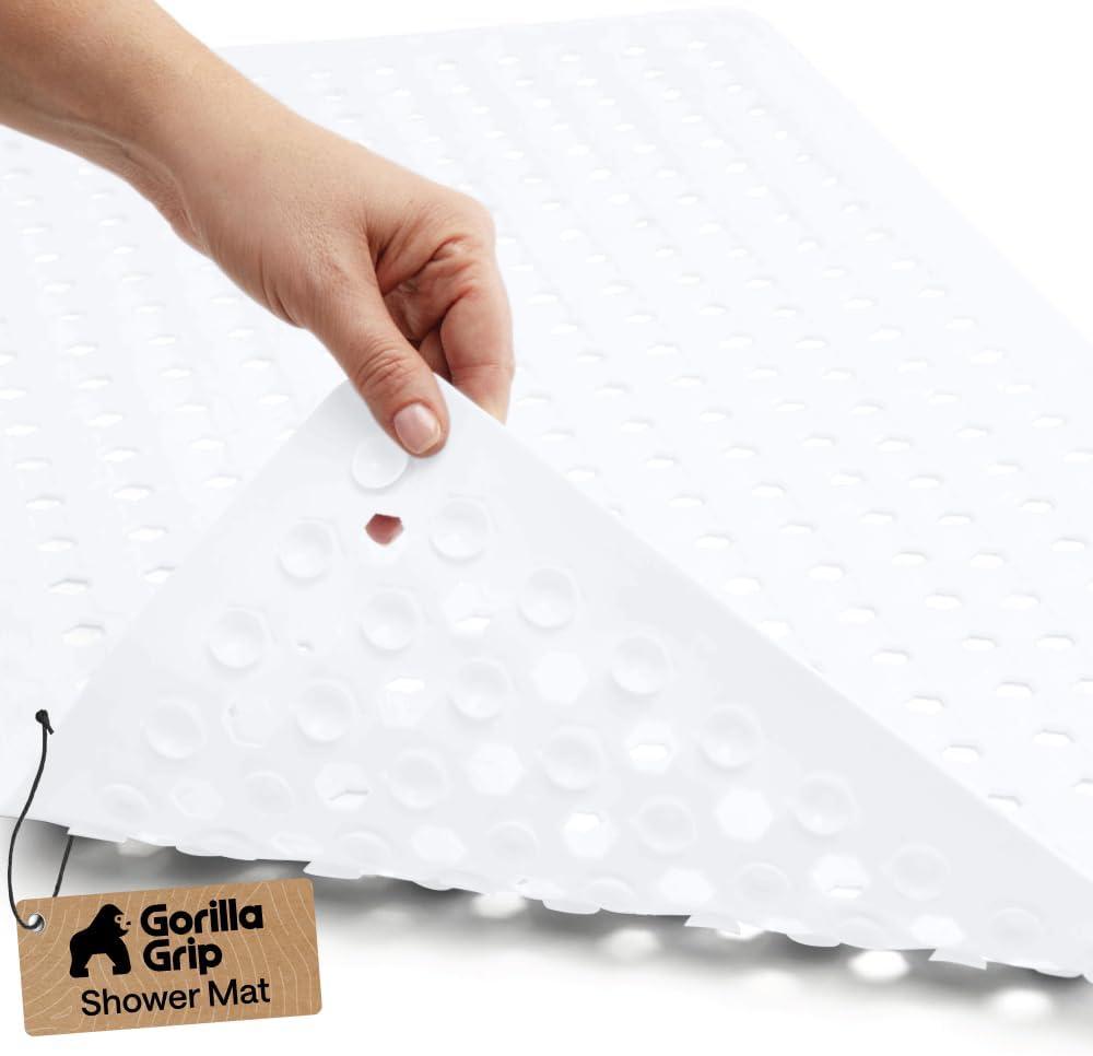 imageGORILLA GRIP Patented Square Shower Stall Mat Small Bathtub Floor Mats for Stand Up Showers with Suction Cups and Drainage Holes Machine Wash Soft on Feet Bathroom Accessories 21x21 Inch ClearWhite Opaque