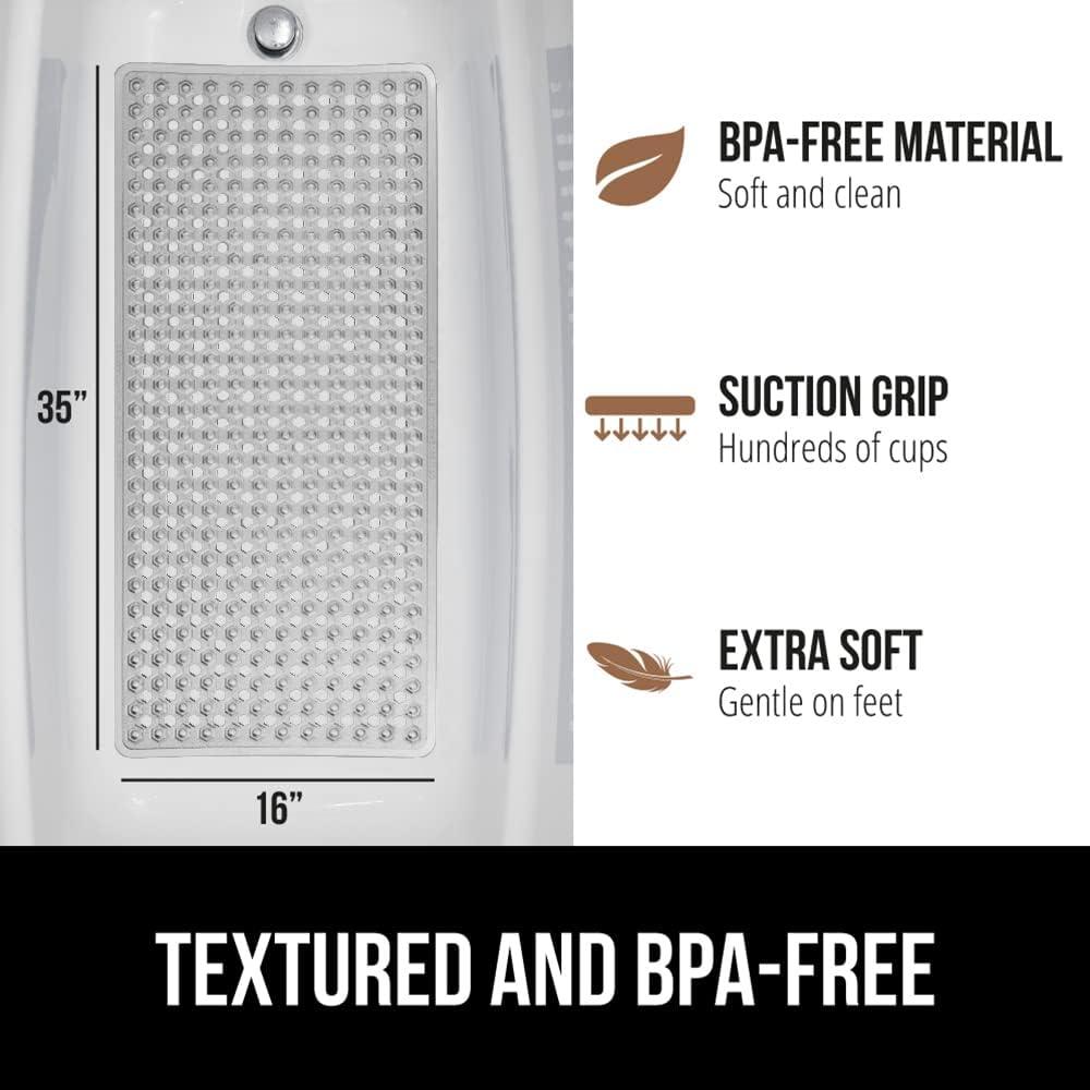imageGORILLA GRIP Patented Square Shower Stall Mat Small Bathtub Floor Mats for Stand Up Showers with Suction Cups and Drainage Holes Machine Wash Soft on Feet Bathroom Accessories 21x21 Inch ClearGray Translucent