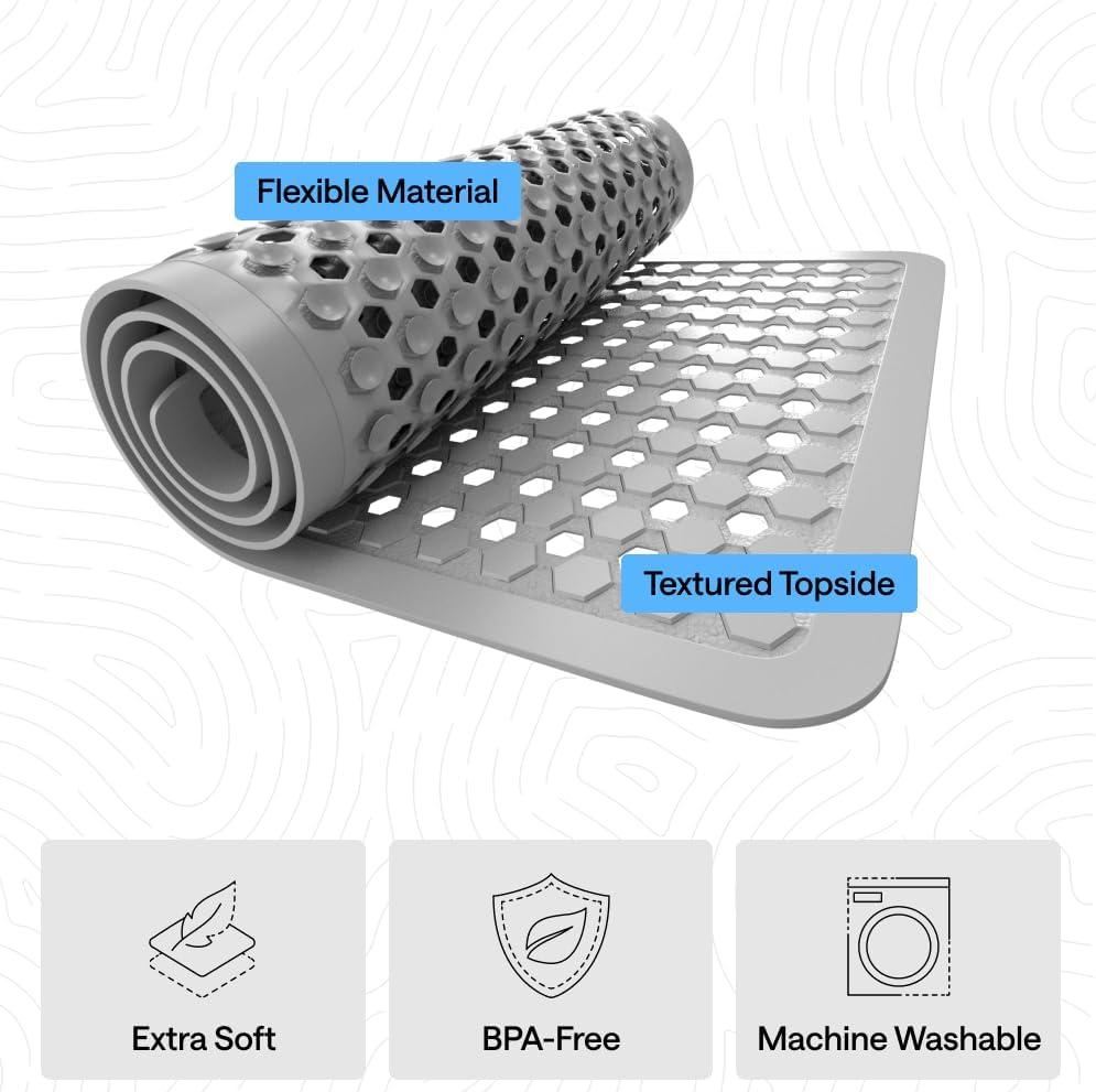 imageGORILLA GRIP Patented Square Shower Stall Mat Small Bathtub Floor Mats for Stand Up Showers with Suction Cups and Drainage Holes Machine Wash Soft on Feet Bathroom Accessories 21x21 Inch ClearGray Opaque