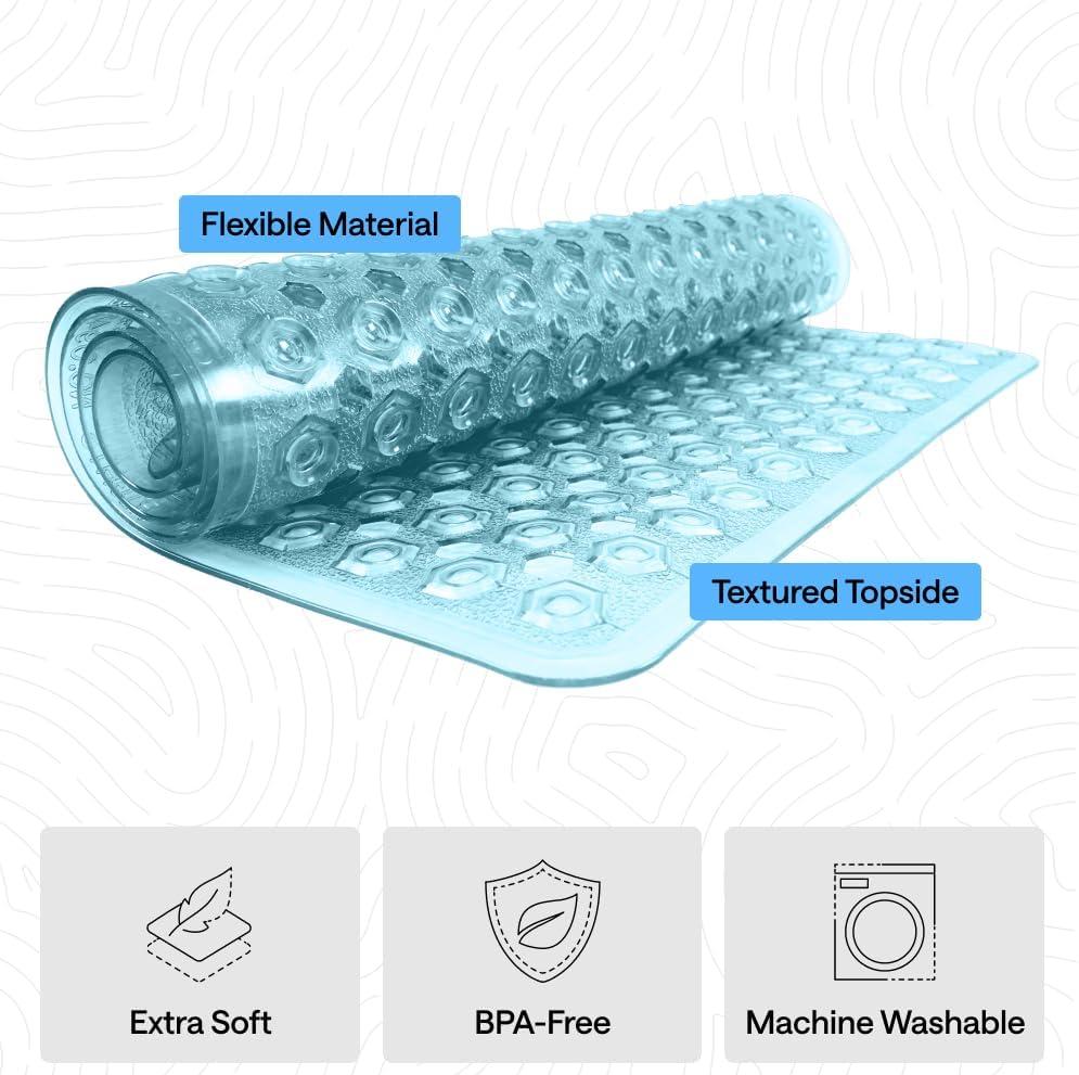 imageGORILLA GRIP Patented Square Shower Stall Mat Small Bathtub Floor Mats for Stand Up Showers with Suction Cups and Drainage Holes Machine Wash Soft on Feet Bathroom Accessories 21x21 Inch ClearTurquoise Translucent