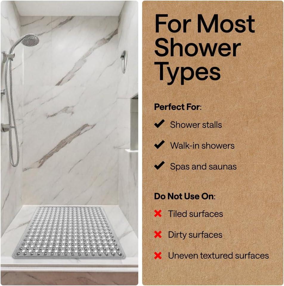 imageGORILLA GRIP Patented Square Shower Stall Mat Small Bathtub Floor Mats for Stand Up Showers with Suction Cups and Drainage Holes Machine Wash Soft on Feet Bathroom Accessories 21x21 Inch ClearGray Translucent