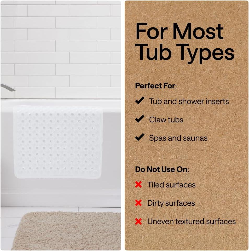 imageGORILLA GRIP Patented Square Shower Stall Mat Small Bathtub Floor Mats for Stand Up Showers with Suction Cups and Drainage Holes Machine Wash Soft on Feet Bathroom Accessories 21x21 Inch ClearWhite Opaque