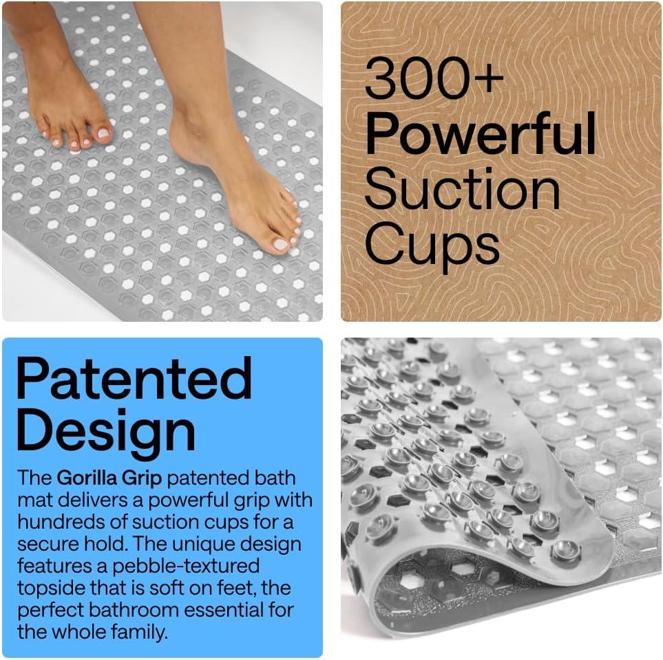 imageGORILLA GRIP Patented Square Shower Stall Mat Small Bathtub Floor Mats for Stand Up Showers with Suction Cups and Drainage Holes Machine Wash Soft on Feet Bathroom Accessories 21x21 Inch ClearGray Opaque