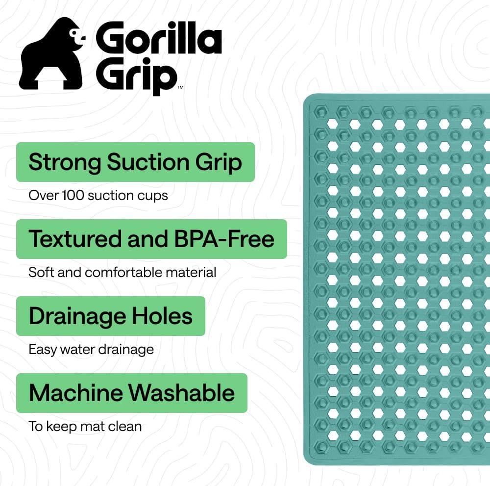 imageGORILLA GRIP Patented Square Shower Stall Mat Small Bathtub Floor Mats for Stand Up Showers with Suction Cups and Drainage Holes Machine Wash Soft on Feet Bathroom Accessories 21x21 Inch ClearTurquoise Opaque