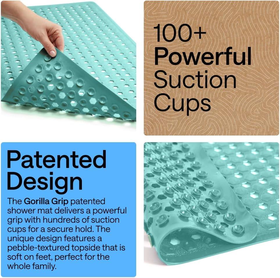 imageGORILLA GRIP Patented Square Shower Stall Mat Small Bathtub Floor Mats for Stand Up Showers with Suction Cups and Drainage Holes Machine Wash Soft on Feet Bathroom Accessories 21x21 Inch ClearTurquoise Opaque