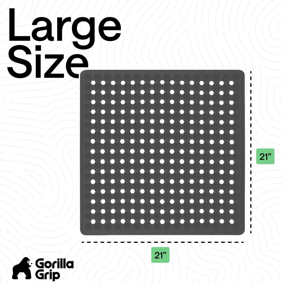 imageGORILLA GRIP Patented Square Shower Stall Mat Small Bathtub Floor Mats for Stand Up Showers with Suction Cups and Drainage Holes Machine Wash Soft on Feet Bathroom Accessories 21x21 Inch ClearCharcoal Opaque