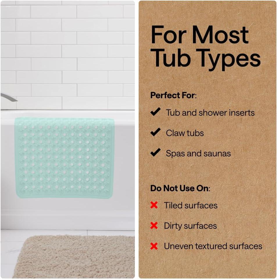 imageGORILLA GRIP Patented Square Shower Stall Mat Small Bathtub Floor Mats for Stand Up Showers with Suction Cups and Drainage Holes Machine Wash Soft on Feet Bathroom Accessories 21x21 Inch ClearMint Opaque