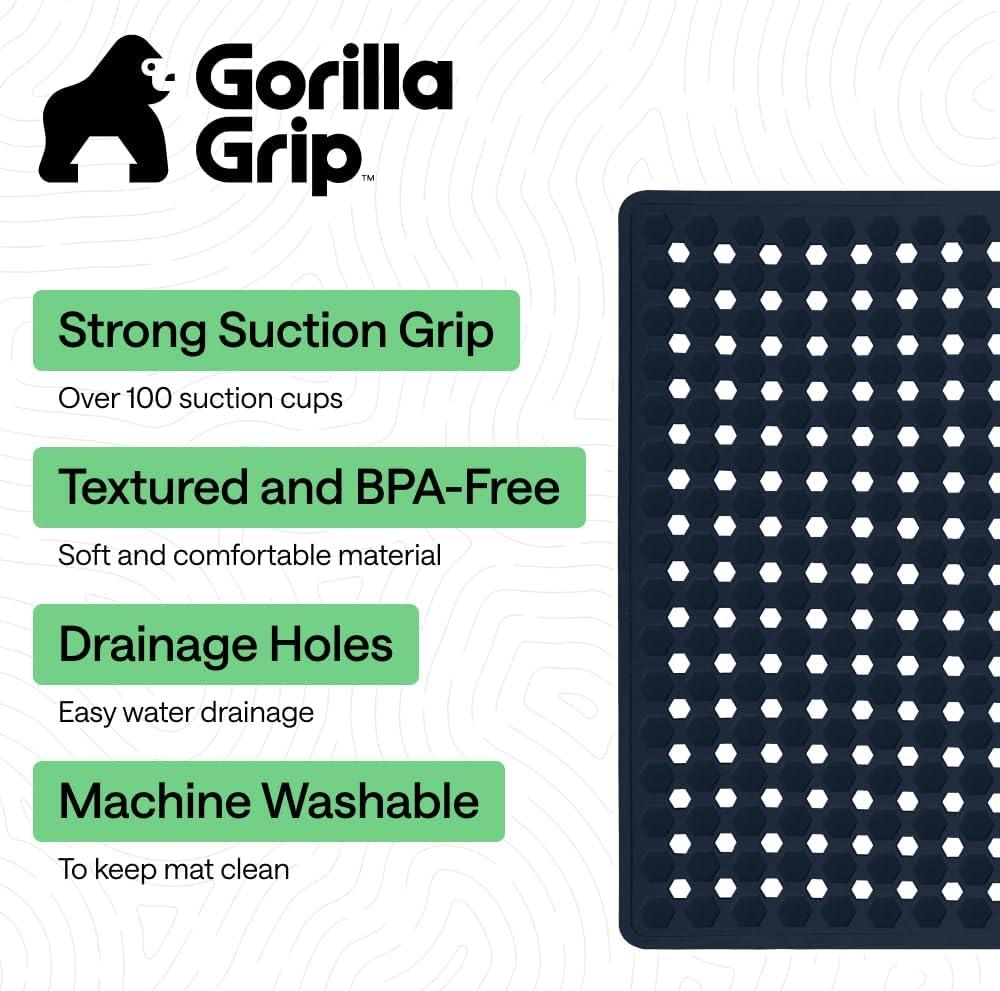 imageGORILLA GRIP Patented Square Shower Stall Mat Small Bathtub Floor Mats for Stand Up Showers with Suction Cups and Drainage Holes Machine Wash Soft on Feet Bathroom Accessories 21x21 Inch ClearNavy Opaque
