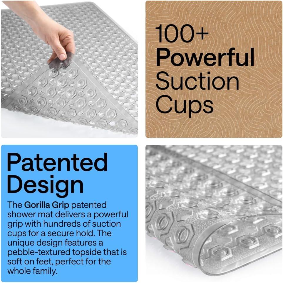 imageGORILLA GRIP Patented Square Shower Stall Mat Small Bathtub Floor Mats for Stand Up Showers with Suction Cups and Drainage Holes Machine Wash Soft on Feet Bathroom Accessories 21x21 Inch ClearGray Translucent
