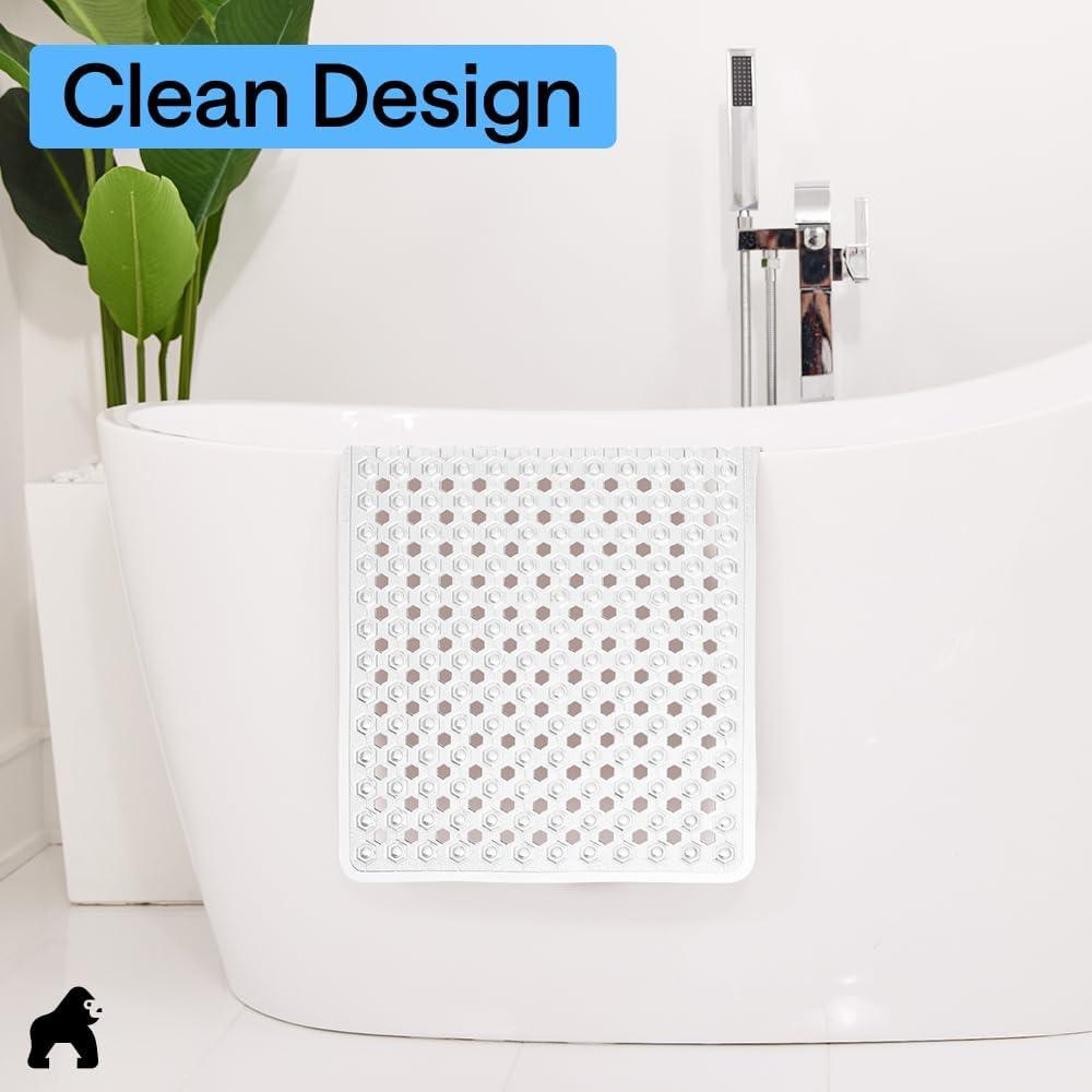 imageGORILLA GRIP Patented Square Shower Stall Mat Small Bathtub Floor Mats for Stand Up Showers with Suction Cups and Drainage Holes Machine Wash Soft on Feet Bathroom Accessories 21x21 Inch ClearWhite Opaque