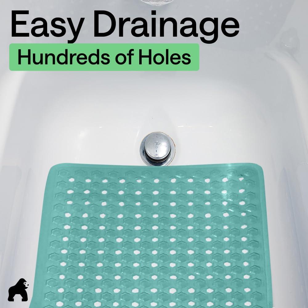 imageGORILLA GRIP Patented Square Shower Stall Mat Small Bathtub Floor Mats for Stand Up Showers with Suction Cups and Drainage Holes Machine Wash Soft on Feet Bathroom Accessories 21x21 Inch ClearTurquoise Opaque