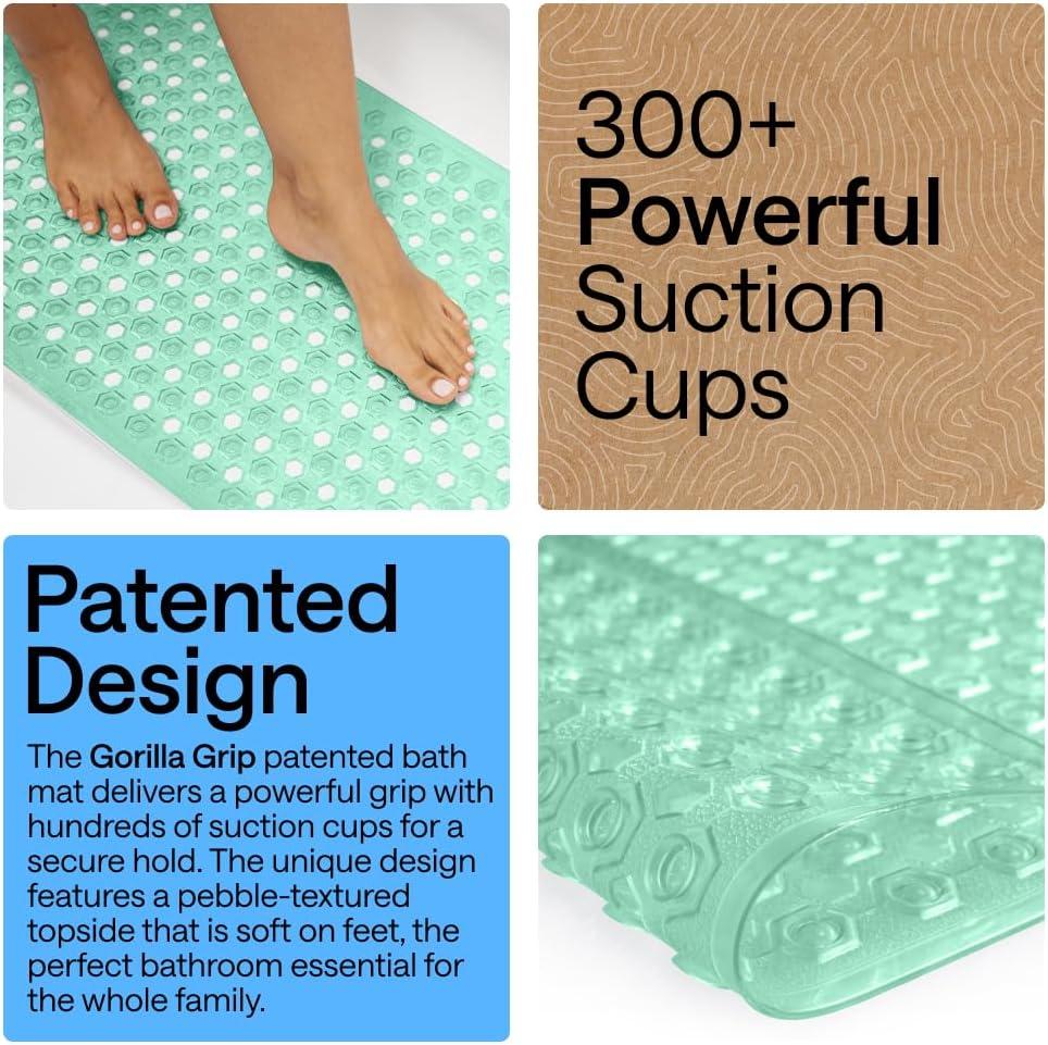 imageGORILLA GRIP Patented Square Shower Stall Mat Small Bathtub Floor Mats for Stand Up Showers with Suction Cups and Drainage Holes Machine Wash Soft on Feet Bathroom Accessories 21x21 Inch ClearGreen Translucent