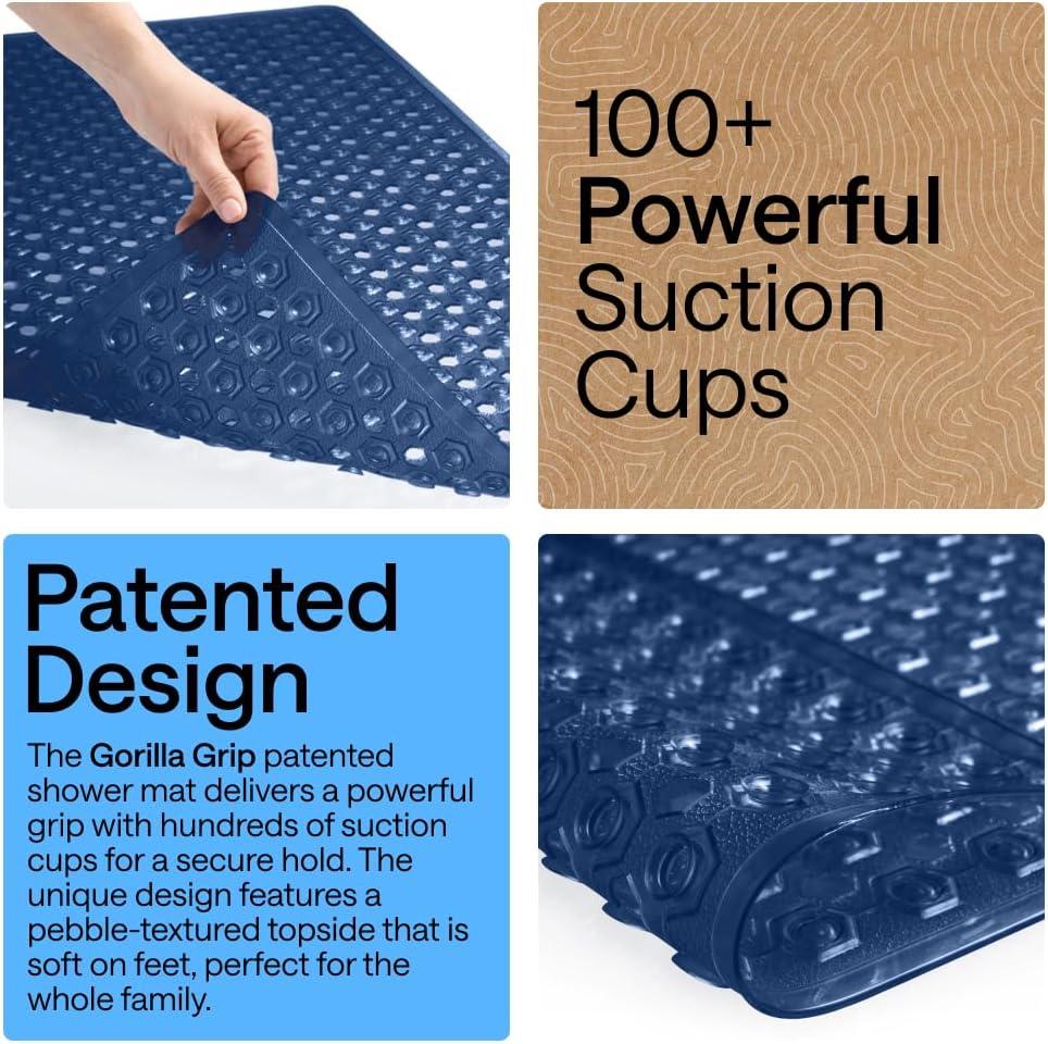 imageGORILLA GRIP Patented Square Shower Stall Mat Small Bathtub Floor Mats for Stand Up Showers with Suction Cups and Drainage Holes Machine Wash Soft on Feet Bathroom Accessories 21x21 Inch ClearNavy Translucent
