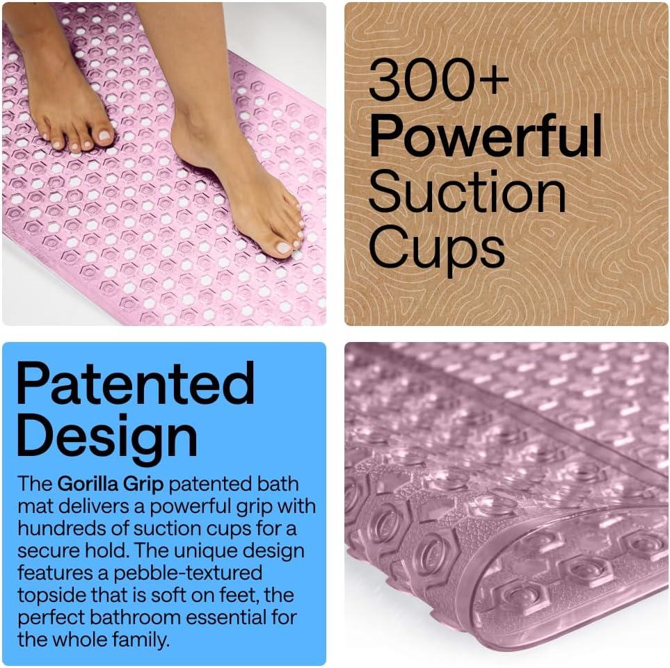 imageGORILLA GRIP Patented Square Shower Stall Mat Small Bathtub Floor Mats for Stand Up Showers with Suction Cups and Drainage Holes Machine Wash Soft on Feet Bathroom Accessories 21x21 Inch ClearPurple Translucent