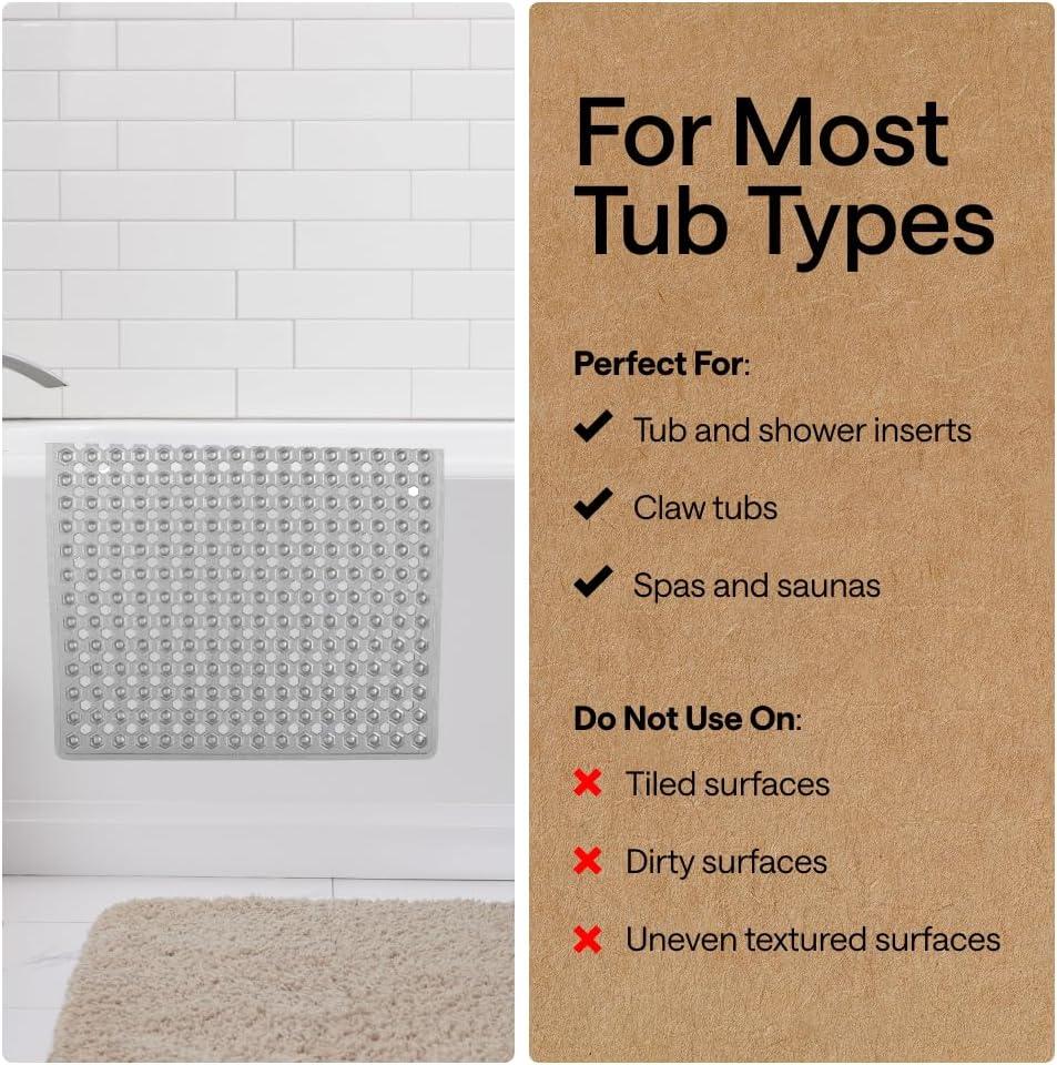 imageGORILLA GRIP Patented Square Shower Stall Mat Small Bathtub Floor Mats for Stand Up Showers with Suction Cups and Drainage Holes Machine Wash Soft on Feet Bathroom Accessories 21x21 Inch ClearGray Translucent