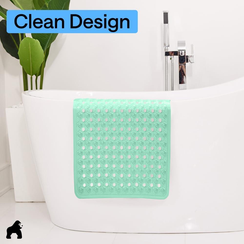 imageGORILLA GRIP Patented Square Shower Stall Mat Small Bathtub Floor Mats for Stand Up Showers with Suction Cups and Drainage Holes Machine Wash Soft on Feet Bathroom Accessories 21x21 Inch ClearGreen Translucent