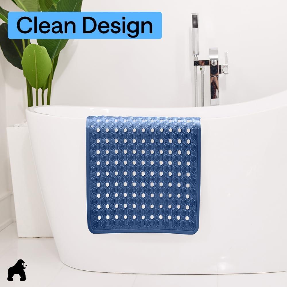 imageGORILLA GRIP Patented Square Shower Stall Mat Small Bathtub Floor Mats for Stand Up Showers with Suction Cups and Drainage Holes Machine Wash Soft on Feet Bathroom Accessories 21x21 Inch ClearNavy Translucent