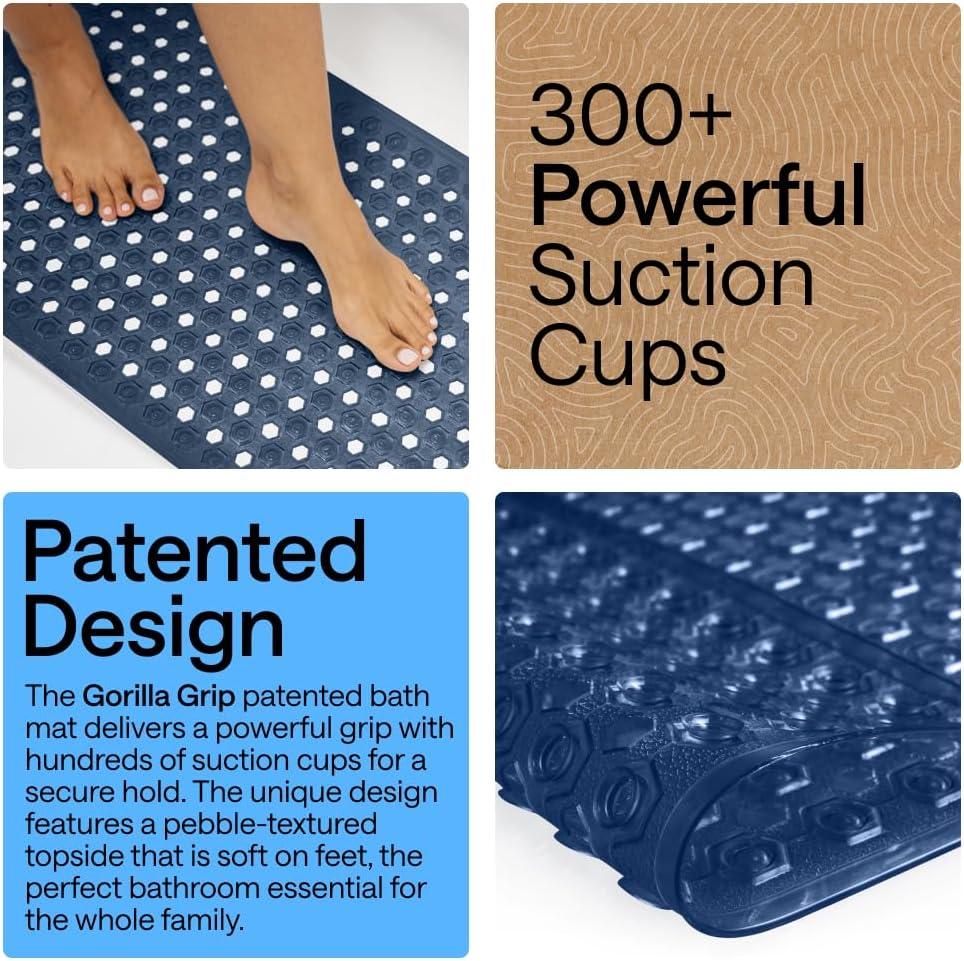 imageGORILLA GRIP Patented Square Shower Stall Mat Small Bathtub Floor Mats for Stand Up Showers with Suction Cups and Drainage Holes Machine Wash Soft on Feet Bathroom Accessories 21x21 Inch ClearNavy Translucent