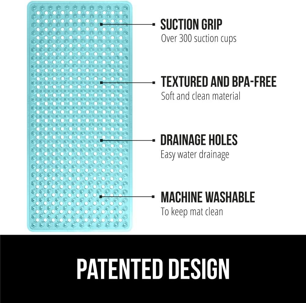 imageGORILLA GRIP Patented Square Shower Stall Mat Small Bathtub Floor Mats for Stand Up Showers with Suction Cups and Drainage Holes Machine Wash Soft on Feet Bathroom Accessories 21x21 Inch ClearTurquoise Translucent
