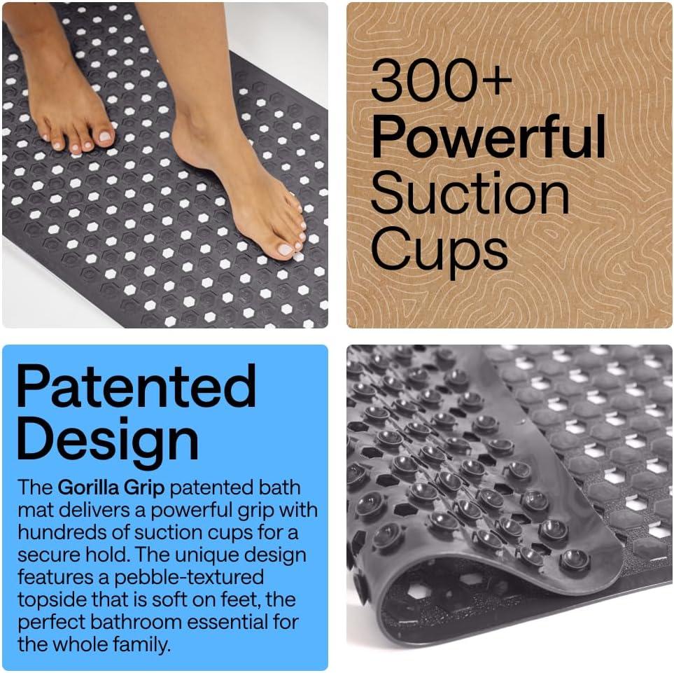 imageGORILLA GRIP Patented Square Shower Stall Mat Small Bathtub Floor Mats for Stand Up Showers with Suction Cups and Drainage Holes Machine Wash Soft on Feet Bathroom Accessories 21x21 Inch ClearCharcoal Opaque