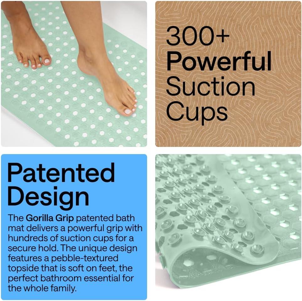 imageGORILLA GRIP Patented Square Shower Stall Mat Small Bathtub Floor Mats for Stand Up Showers with Suction Cups and Drainage Holes Machine Wash Soft on Feet Bathroom Accessories 21x21 Inch ClearMint Opaque