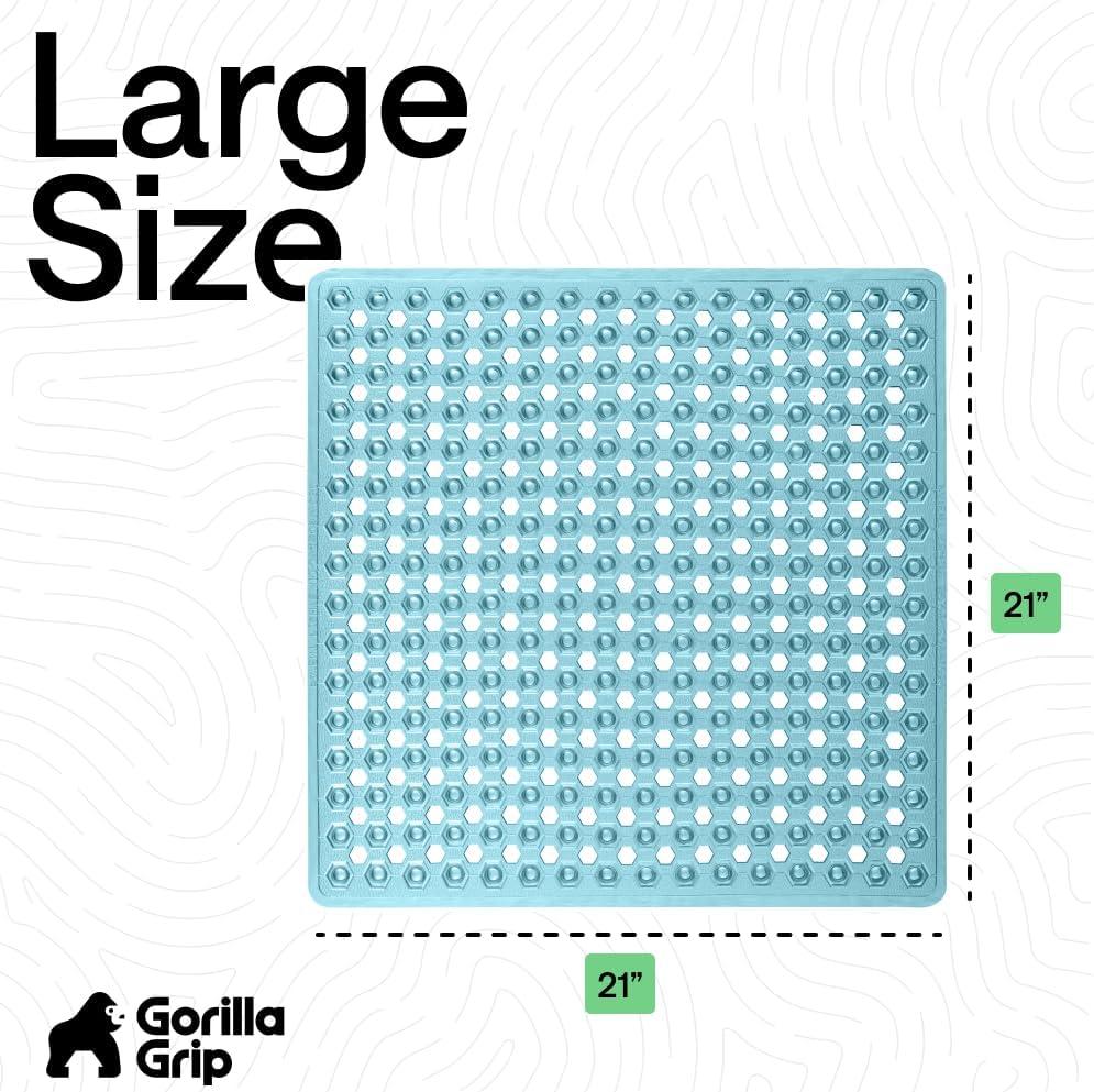 imageGORILLA GRIP Patented Square Shower Stall Mat Small Bathtub Floor Mats for Stand Up Showers with Suction Cups and Drainage Holes Machine Wash Soft on Feet Bathroom Accessories 21x21 Inch ClearTurquoise Translucent