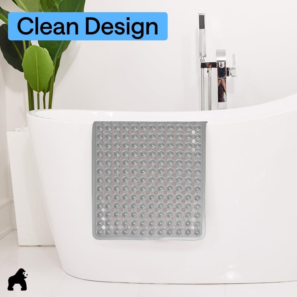 imageGORILLA GRIP Patented Square Shower Stall Mat Small Bathtub Floor Mats for Stand Up Showers with Suction Cups and Drainage Holes Machine Wash Soft on Feet Bathroom Accessories 21x21 Inch ClearGray Opaque