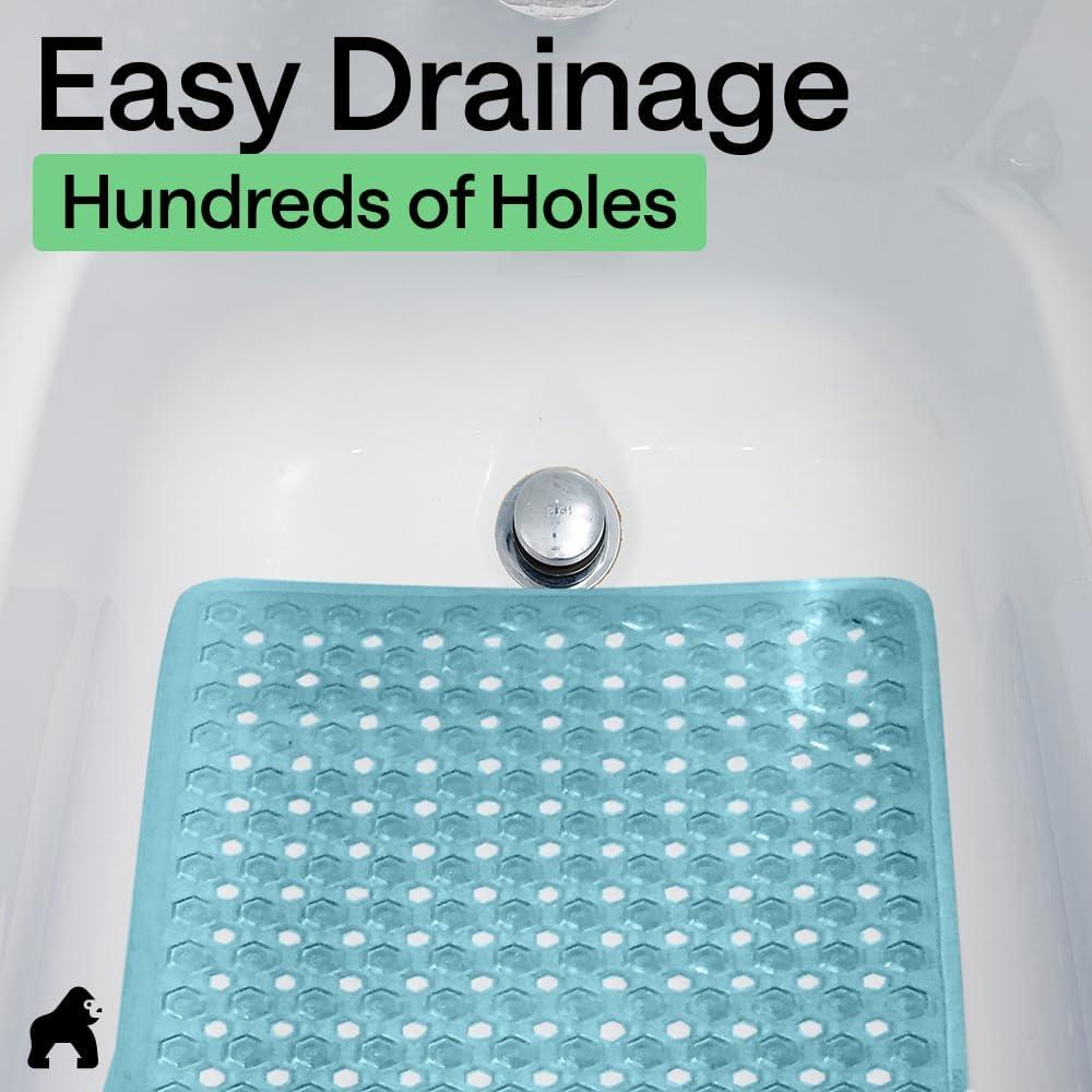 imageGORILLA GRIP Patented Square Shower Stall Mat Small Bathtub Floor Mats for Stand Up Showers with Suction Cups and Drainage Holes Machine Wash Soft on Feet Bathroom Accessories 21x21 Inch ClearTurquoise Translucent