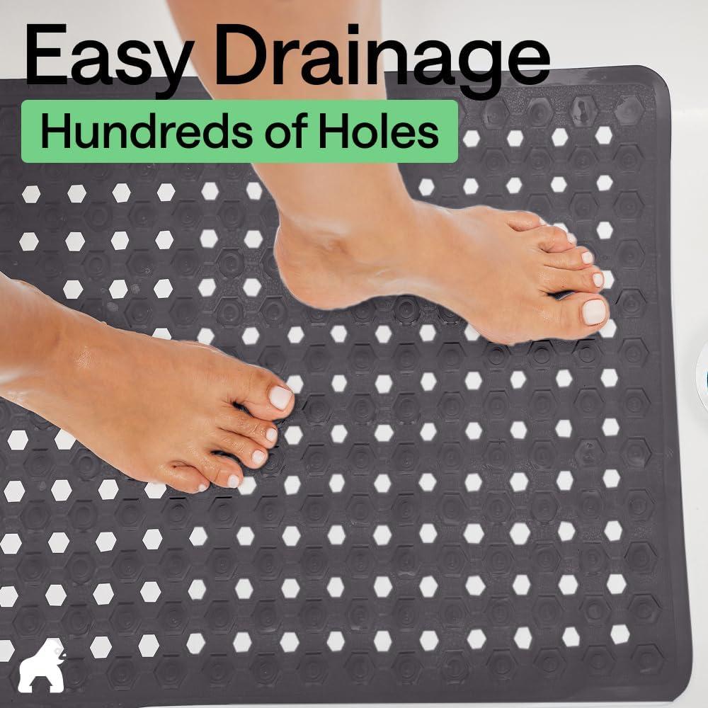imageGORILLA GRIP Patented Square Shower Stall Mat Small Bathtub Floor Mats for Stand Up Showers with Suction Cups and Drainage Holes Machine Wash Soft on Feet Bathroom Accessories 21x21 Inch ClearCharcoal Opaque