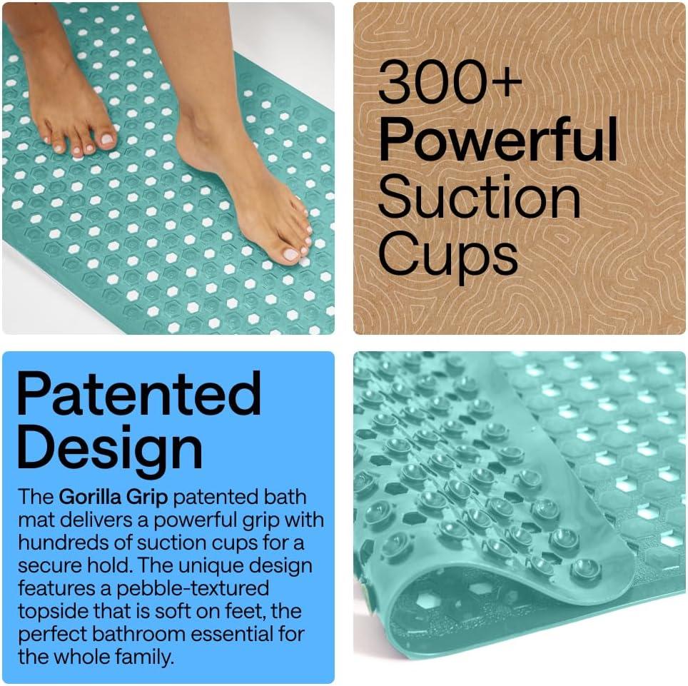 imageGORILLA GRIP Patented Square Shower Stall Mat Small Bathtub Floor Mats for Stand Up Showers with Suction Cups and Drainage Holes Machine Wash Soft on Feet Bathroom Accessories 21x21 Inch ClearTurquoise Opaque